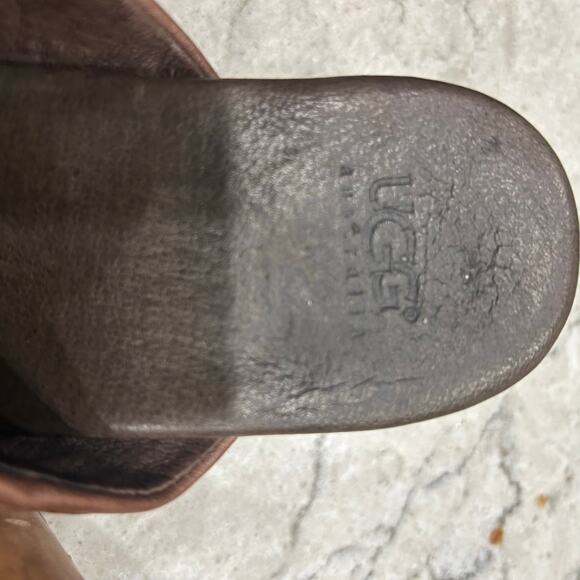 UGG Australia Brown Leather Shearling-Lined Clog Mules Women’s Size 7 - Picture 5 of 5